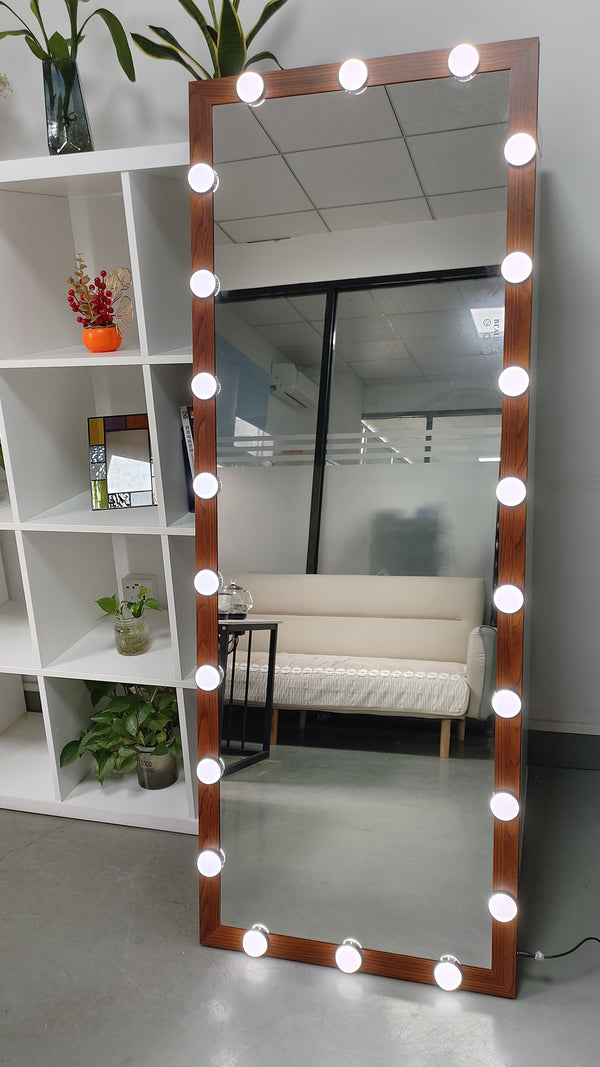 English Elm Hollywood Full Length LED Mirror with 22 Bulbs, 3 Color & Brightness Modes, Walnut Frame, Touch Control W708P297645