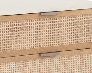 Sunpan Avida Artisan Nightstand with Handwoven Rattan Drawers and Solid Oak Frame for Global Style Champagne Gold & Cream/Natural