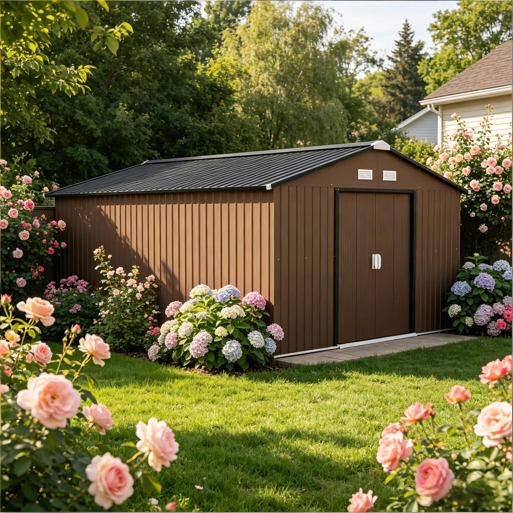 English Elm Durable Galvanized Steel Outdoor Storage Shed with Lockable Doors and Weather Resistance T3971S00225