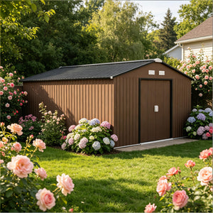 English Elm Durable Galvanized Steel Outdoor Storage Shed with Lockable Doors and Weather Resistance T3971S00225