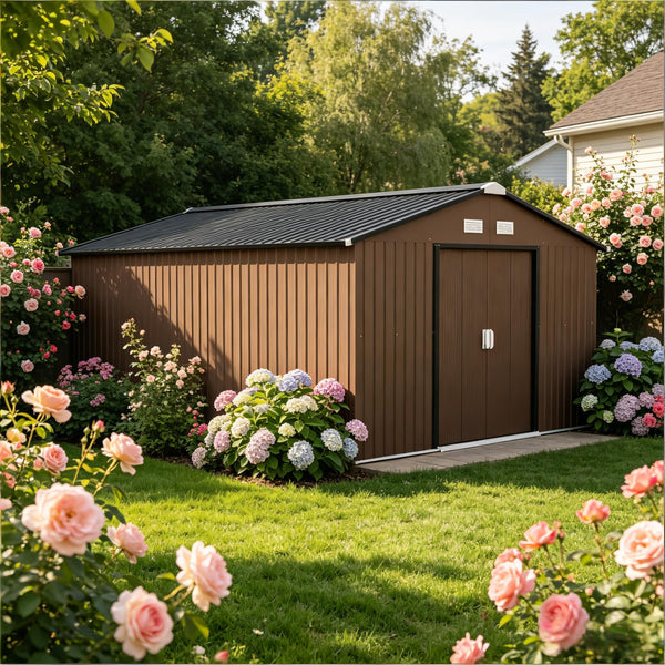 English Elm Durable Galvanized Steel Outdoor Storage Shed with Lockable Doors and Weather Resistance T3971S00225