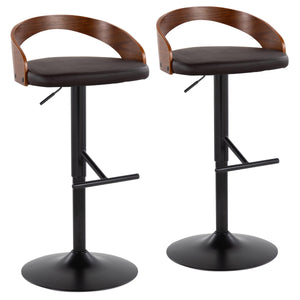 English Elm Grotto Adjustable Barstool Set Of 2 - Stylish Black Metal, Walnut Wood & Brown Faux Leather Swivel Comfort B202S00922