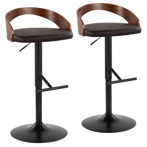 English Elm Grotto Adjustable Barstool Set Of 2 - Stylish Black Metal, Walnut Wood & Brown Faux Leather Swivel Comfort B202S00922