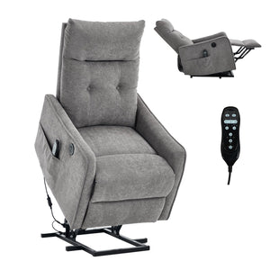 English Elm Beige Chenille Power Lift Recliner with Massage Heat and Usb for Senior Comfort Light Gray W1803P369078