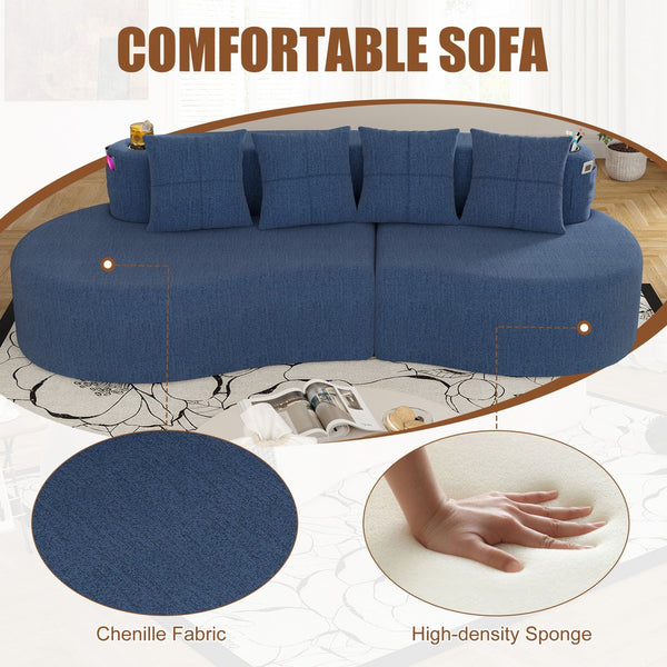 English Elm Modern Half Moon Chenille Sectional Three Seat Curved Sofa for Living Room or Apartment Navy W395P435340