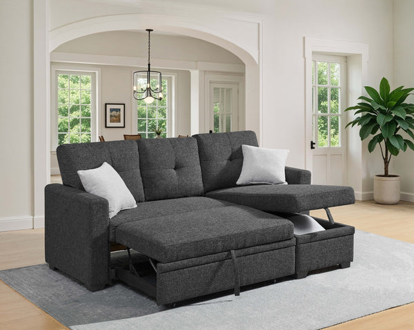 English Elm 76.5" Convertible Sectional Sleeper Sofa with Chaise and Hidden Storage Compartment Dark Gray B355S00013