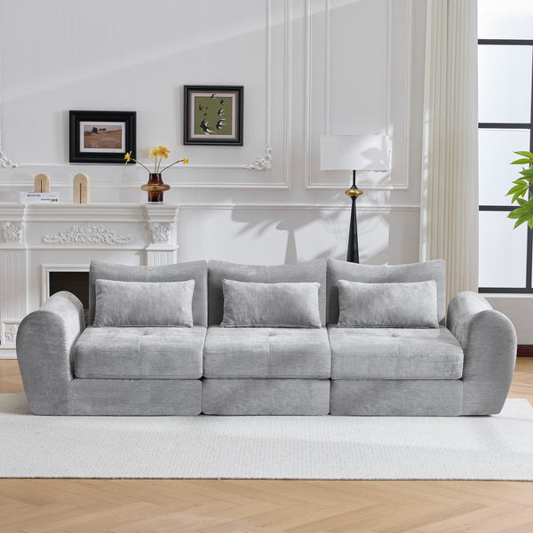 English Elm Modular Cloud Sectional Sofa Bed with Flannelette Upholstery for Flexible Living Grey W1829S00076