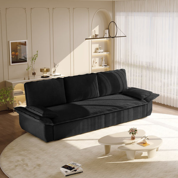 English Elm 94.5" King Convertible Sleeper Sofa Corduroy Upholstered Chaise Lounge Guest Room Bed Black W1885S00404