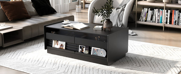 English Elm U-Can Vintage-Inspired Rectangle Coffee Table With 4 Drawers & 2 Shelves, Stylish Glass Accents N724P286421B-GIGA