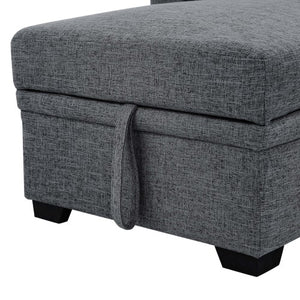 English Elm Reversible Tufted Linen Chaise with Hidden Storage for Bedroom or Living Room B2748P410831