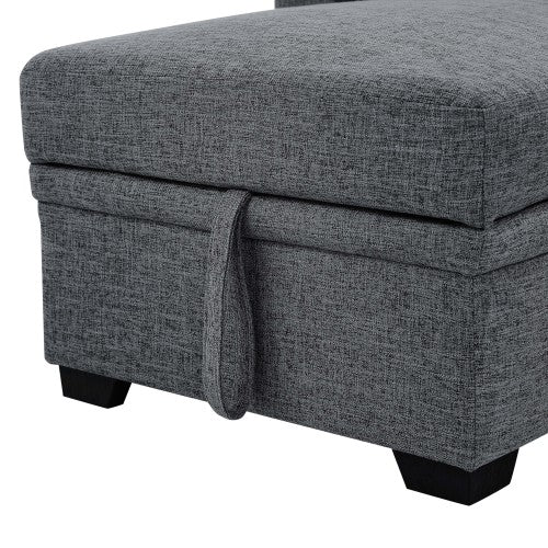 English Elm Reversible Tufted Linen Chaise with Hidden Storage for Bedroom or Living Room B2748P410831