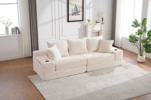 English Elm Oversized Corduroy Cloud Couch Convertible Sleeper Sofa with Memory Foam Seating Beige W395S00116