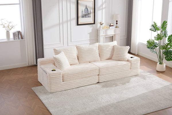English Elm Oversized Corduroy Cloud Couch Convertible Sleeper Sofa with Memory Foam Seating Beige W395S00116