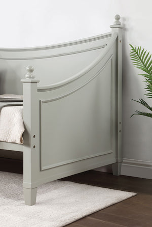 English Elm Light Twin Daybed with Molded Panels and Turned Finials, Solid Wood Transitional Design, Mattress Ready Light Gray 38 L x 81 W x 4 H B2741S00478
