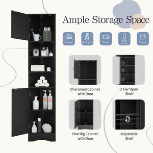 English Elm Multi-Functional Corner Cabinet Tall Trapezoid Bathroom Storage with Adjustable Shelves, Doors, Anti-Dump Device Black WF530911AAB