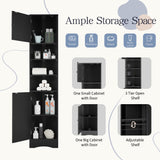 English Elm Multi-Functional Corner Cabinet Tall Bathroom Storage Cabinet With Two Doors and Adjustable Shelves, Open Shelf, Black