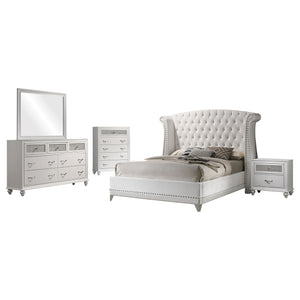 English Elm Randall Glam Queen Bedroom Set Tufted Leatherette Bed Dresser Mirror Nightstand B062S01417