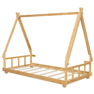 English Elm Twin Cabin Bed with Detachable Tent Skylight and Woodland Deer Antler Accents White N708P356716K