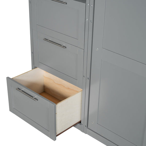 English Elm Queen Murphy Wall Bed with Wardrobe Drawers and Shelves for Studio or Guest Room Gray LP000865AAE-2