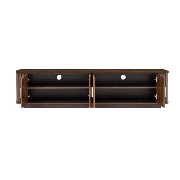 English Elm 70-inch Media Console with Sliding Groove Doors Solid Pine Legs and Cable Management N710P427898P