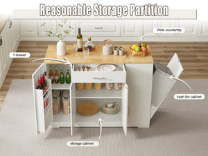 English Elm 53'' Kitchen Storage Islands with Drawers and Trash Can Storage, Modern Farmhouse Design, 53.2"W x 20.9"D x 38.0"H White W1820P281267