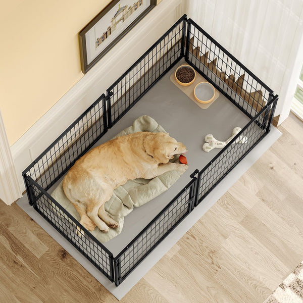 English Elm Large Iron Wire Dog Kennel with Top Cover Modular Indoor Pet Enclosure Matte Black W1820P456878