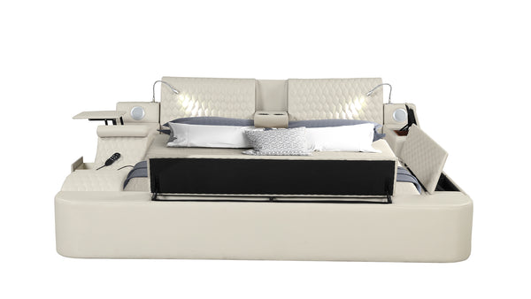 English Elm ZOYA King Beige Smart Bed with Massage Chaise, Bluetooth Speakers, USB Charging, Storage & Lights B009S01007