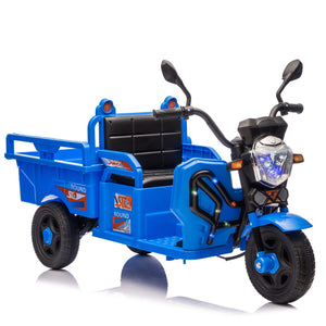 English Elm 12v Kids Electric Cargo Trike with Led Lights Wide Seat Anti-slip Wheels Toddler Ride On Blue W1578P336050