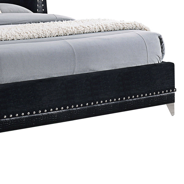 English Elm Tamsin Black Velvet & Crocodile Leatherette Eastern King Wingback Bed with Rhinestone Tufting B062S00705