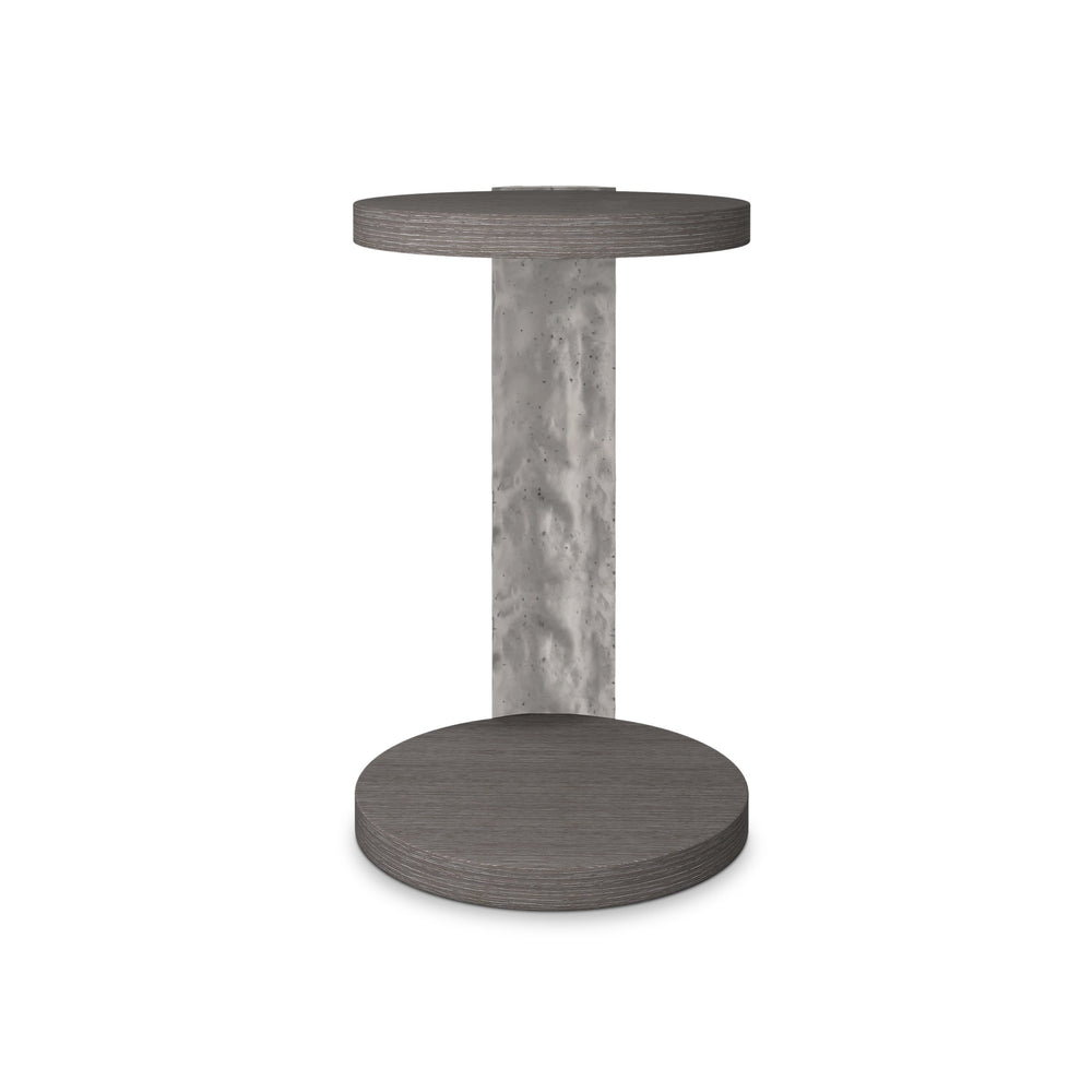 Bernhardt Bernhardt Prado Stacked Round Accent Table In Porcini Wood With Distressed Bright Graphite Base, Rustic Modern Statement Piece 324127B