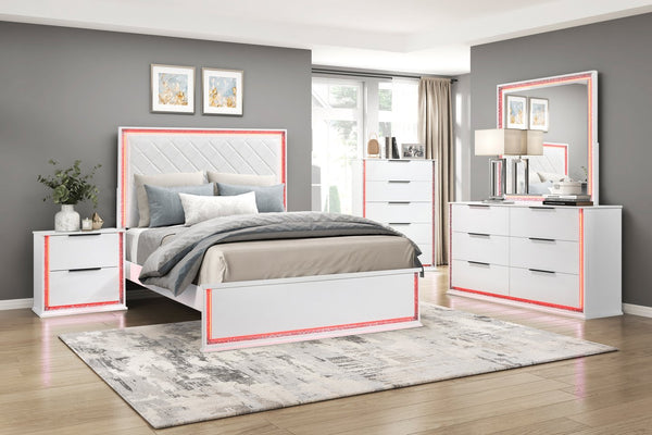 English Elm Contemporary Glam White Wood Nightstand with Rgb Led Lighting and Two Dovetail Drawers B011P458599