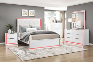 English Elm Contemporary Glam California King Bed Faux Leather Diamond Stitch Led Lighting B011S02298