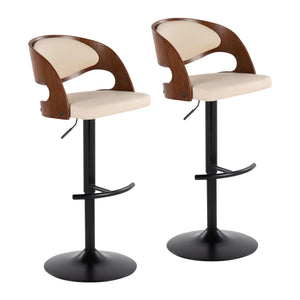 English Elm Adjustable Swivel Barstools Mid-century Modern Walnut and Cream Faux Leather Set of 2 B202S02184