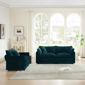 English Elm 2 Piece Chenille Upholstered Loveseat and Accent Chair Set for Modern Living Rooms W714S00593