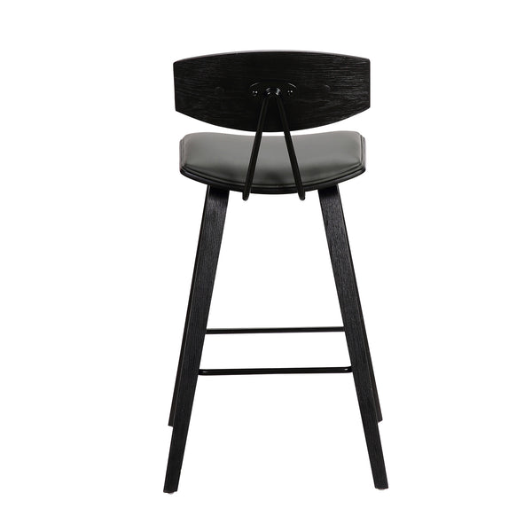 English Elm Vionne 28.5" Bar Height Gray Faux Leather Stool with Black Wood Legs, Mid-Century Stable Comfort B2736P268564