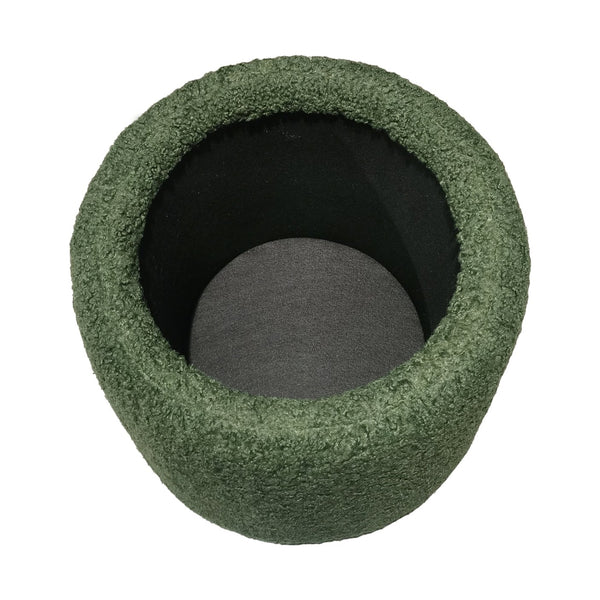 JLA Home Chapel Hill - Round Storage Ottoman with Hidden Compartment, Bouclé Upholstery, Compact 20" Diameter Seat for Small Spaces Green CH101-0018