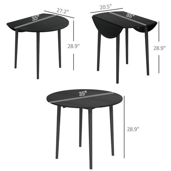 English Elm Round Drop Leaf Dining Table Distressed Black Wood Grain Finish Seats Four Compact T3971P429455