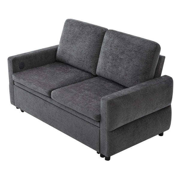 English Elm Convertible Chenille Sleeper Loveseat with Usb Ports and Reclining Backrest for Small Spaces Grey N719P390439E