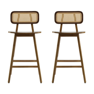 English Elm Christopher Knight Home® - Bari Curved Solid Wood Barstool with Woven Rattan Backrest, Ergonomic Comfort and Timeless Finish Walnut N775P264463W
