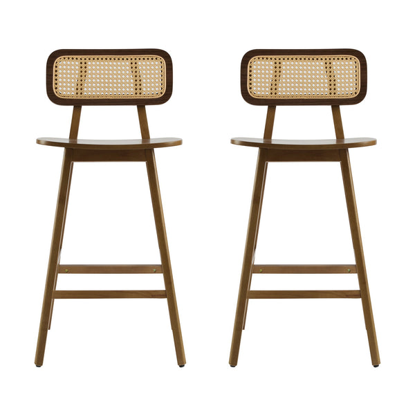 English Elm Christopher Knight Home® - Bari Curved Solid Wood Barstool with Woven Rattan Backrest, Ergonomic Comfort and Timeless Finish Walnut N775P264463W