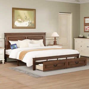 English Elm King Pine Wood Storage Bed with Led Lighting Usb Charging Tall Panel Headboard Walnut W504S00270
