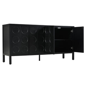English Elm Stylish Geometric Circle Door Sideboard Cabinet with MDF Solid Wood Legs Adjustable Shelves Black W2696P256250