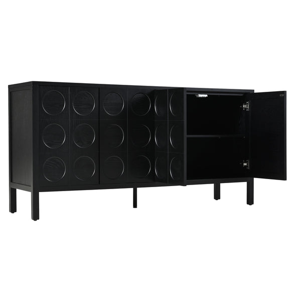 English Elm Stylish Geometric Circle Door Sideboard Cabinet with MDF Solid Wood Legs Adjustable Shelves Black W2696P256250