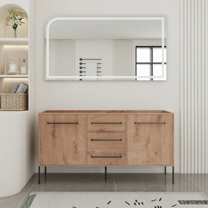 English Elm 60" Freestanding Bathroom Vanity with Soft-close Doors and Three Drawer Storage W999P405133