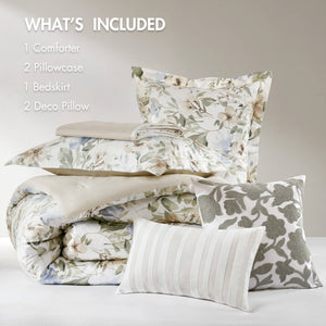 English Elm 6PCS Queen Cotton Sateen 300TC Comforter Set - Oversized 300gsm Fill, Bedskirt & Decorative Pillows B035P341175