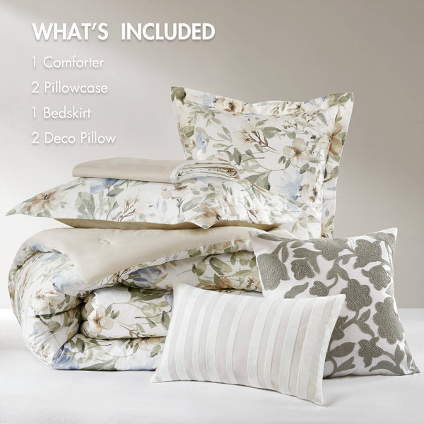 English Elm 6PCS Queen Cotton Sateen 300TC Comforter Set - Oversized 300gsm Fill, Bedskirt & Decorative Pillows B035P341175