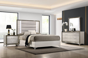 English Elm STAR Modern Chest with Built-In LED, Polished Chrome Accents, Acrylic Handles & Spacious Storage White 37.4 L x 20.87 W x 51.77 H B201P226359