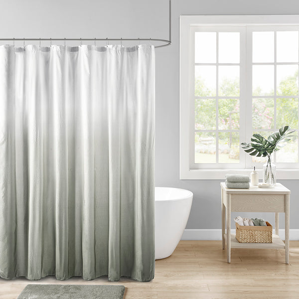 JLA Home Madison Park - Ombre Seersucker Shower Curtain with Embossed Texture for Spa-Like Gradient, Machine Washable Grey MP70-6595