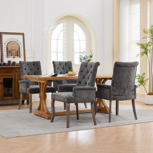 English Elm Upholstered Chenille Club Dining Chair Tufted High Back with Curved Solid Wood Legs Gray W1143P449348