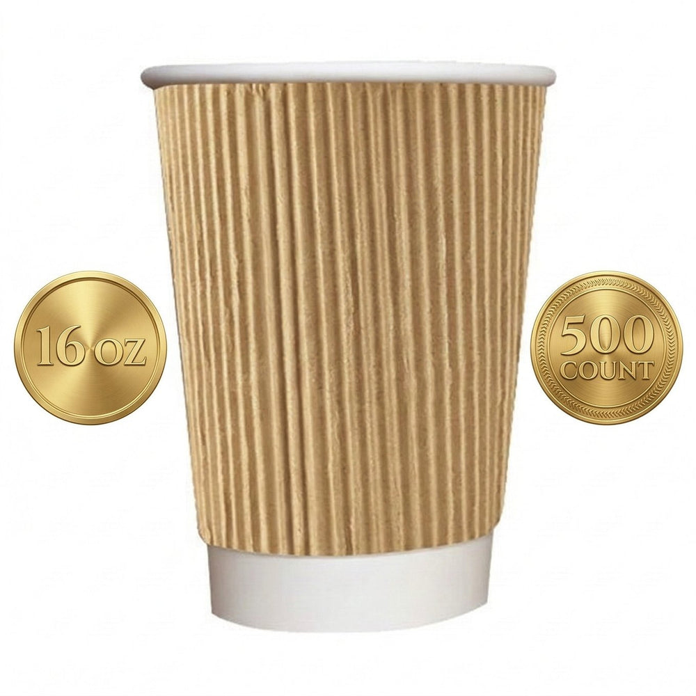 English Elm Royalty Eco Kraft Ripple Wall Hot Cups 16oz Insulated Sleeve Free Coffee Service 500 B2762P477039
